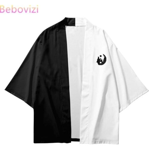 Plus Size 6XL 5XL 4XL Loose Japanese Black White Robe Cardigan Women Men Harajuku Kimono Samurai Cosplay Blouse Yukata Clothing