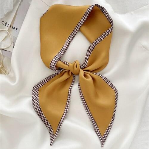 Luna&Dolphin Women French Style Wide Ribbon100X10cm Solid Color Plaid Line Long Scarf Headbands Neckerchief Streamer Choker