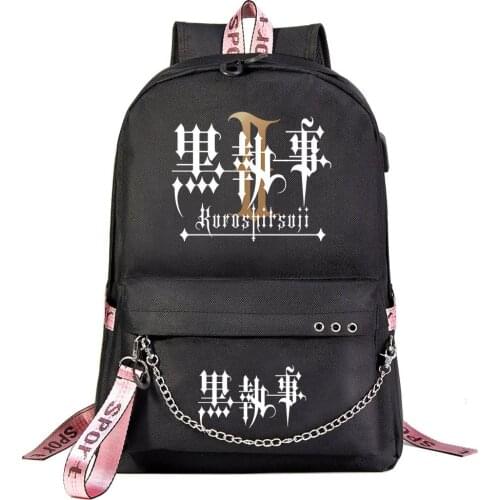 Anime Black Butler USB Schoolbag Mens And Womens Leisure Travel Backpack Shoulder Bags