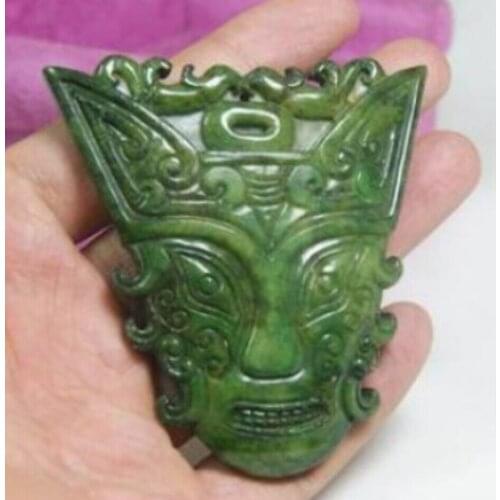 CHINESE OLD HANDWORK GREEN JADE STONE CARVED PENDANT free shipping