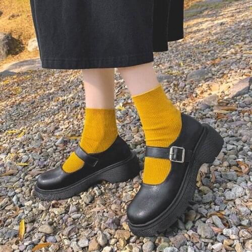 Women square heel girl Mary Jane shoes platform ankle strap round toe wedges shoes party wedding dancing cosplay JK lolita Shoes