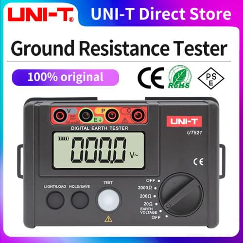 UNI-T Digital Ground Resistance Tester UT521 Digital Display 0-200V 0-2000Ω Ground Resistance Voltmeter