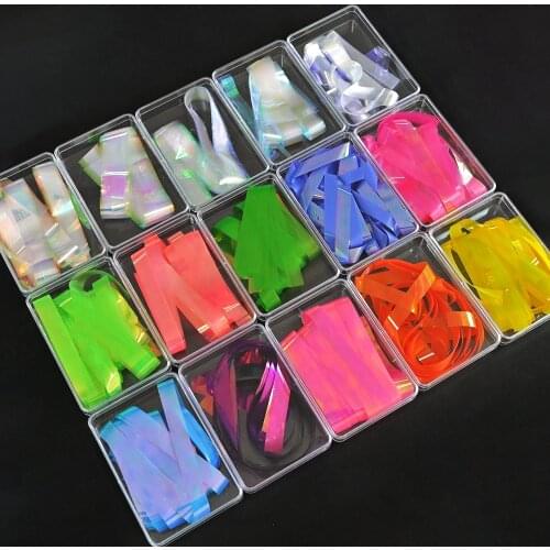 1 Box 15 Colors Aurora Glass Mirror Paper 20*50cm Cellophane Foil Film Holographic Nail Art Candy Laser Aurora Glass Paper PE-R4