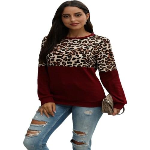 Autumn and Winter Womens Wear Leopard Print Splicing long sleeve T-shirt Sweater Women Cotton T-shirt