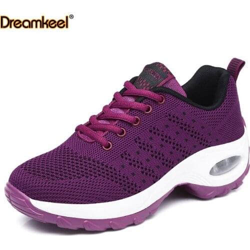 Women Sports Shoes Air Cushion Running Shoes Breathable Woman Sneakers Outdoor Walking Jogging Trainers Flying Weaving Leisure Y