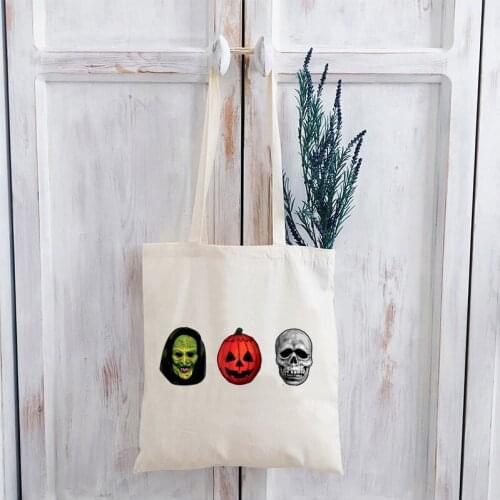 Halloween Masks Graphic Shopping Bag Women Witch Pumpkin and Skull Fashion Tote Bag Vintage Streetwear 2021 Canvas Bag Print