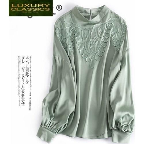 100% Real Silk Vintage Blouse Women Summer Spring Shirt 2021 Korean Elegant Long Sleeve Blusas Tops Womens Clothing 3481