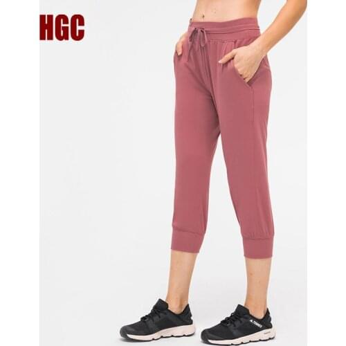 HGC Women Gym Leggings Sport Women Fitness High Waist Yoga Pants Loose Waist Drawstring Spring Summer Pocket Leisure Trousers