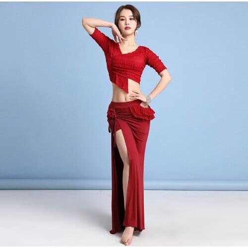 NEW Belly Dance Costume V-Neck Top Half Sleeve Modal Split Long Skirt Training full Skirt Dance Practice full sets