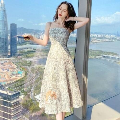 Summer Dress Elegant Vintage Spaghetti Strapless Women Dresses Floral Bodycon Bandag Long Sundress Party Sexy Korean Clothes
