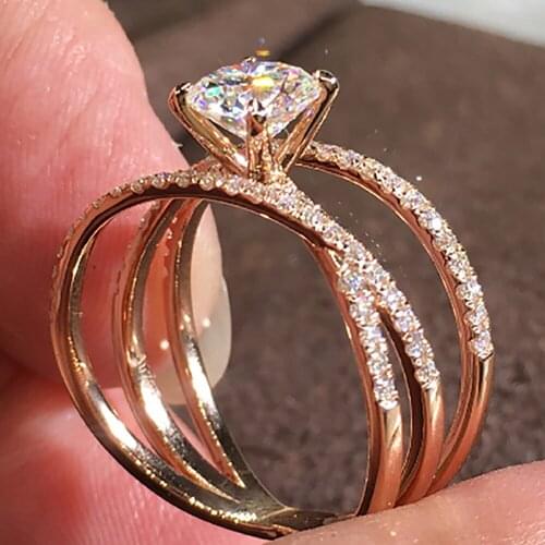14K Au585 Rose Gold Women Wedding Party Engagement Ring 1 2 3 4 5 Carat Round Moissanite Diamond Ring 3 Circle Cross Intersect
