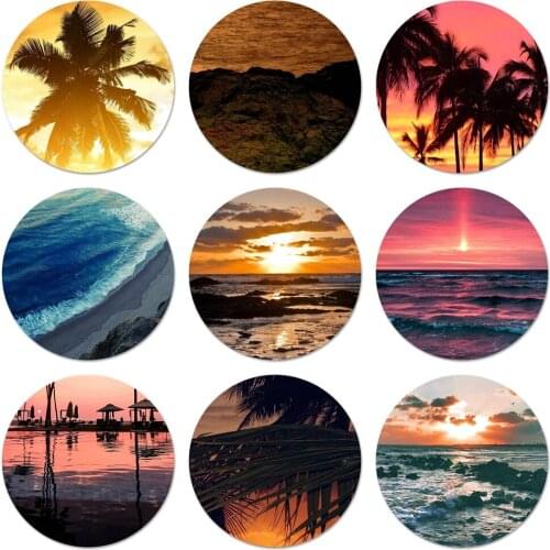 Beach Sea Landscape Icons Pins Badge Decoration Brooches Metal Badges For Clothes Backpack Decoration 58mm