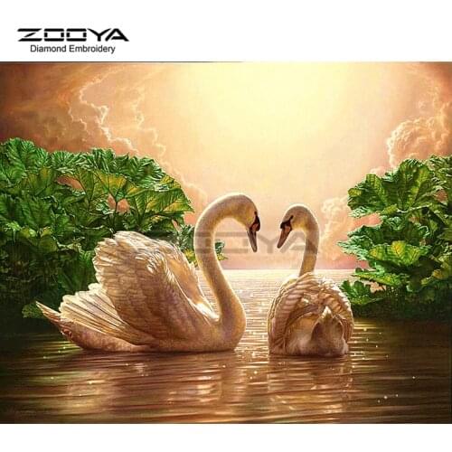 ZOOYA Diamond Embroidery 5D DIY Diamond Painting Animal Swan Couple Lake Diamond Painting Cross Stitch Rhinestone Mosaic BJ1748