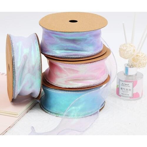 10yards 55mm Symphony Silver Edging Wavy Gauze Ribbon for DIY Crafts Bow Material Bouquet Flowers Packaging Ribbons