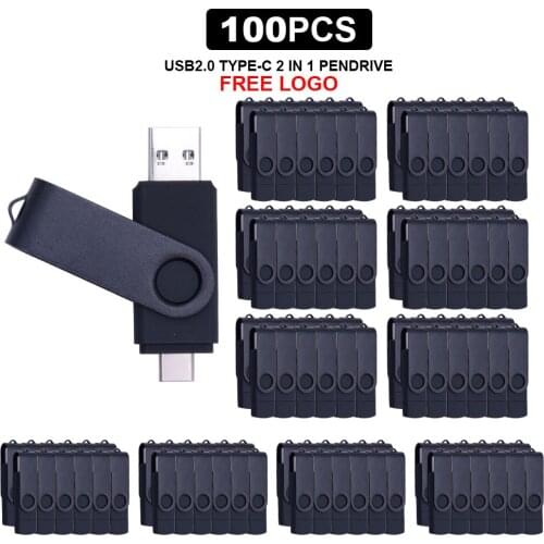 100pcs/lot free logo 2 IN 1 pen drive 32GB Micro usb 2.0 memory stick 64GB pendrive 16GB 128GB usb flash drive for Type-C