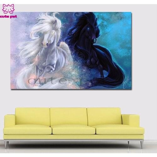 2020 round Diamond Painting White and blue horse Full square Rhinestone of Picture Diamond mosaic Valentines Day gift