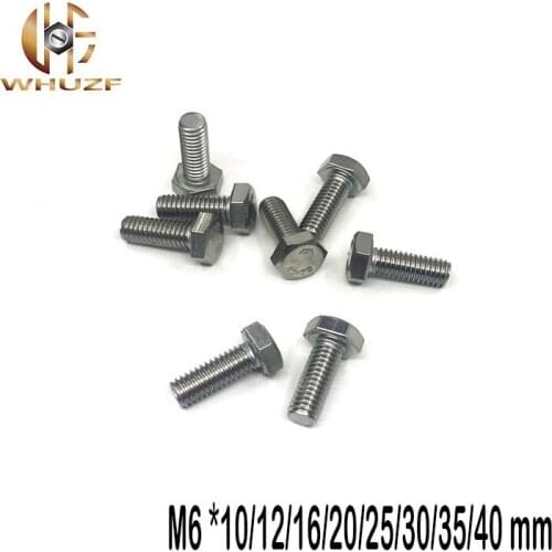 30PCS M6 *10/12/16/20/25/30/35/40 mm DIN933 External Hex Hexagon Head Screw Full Thread 304 Stainless Steel Bolt Machine Screw