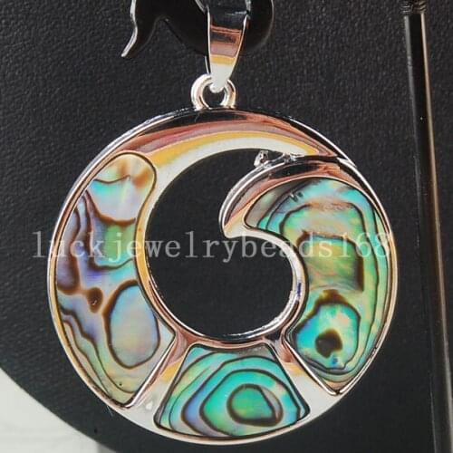 Free Shipping Women Fashion Jewelry New Zealand Abalone Shell Round Pendant Bead C3579