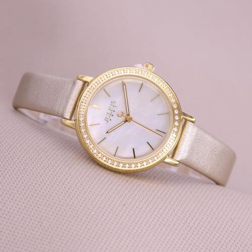New Julius Womens Watch Elegant Setting Rhinestone Mother-of-pearl Fashion Hours Bracelet Leather Clock School Girls Gift Box