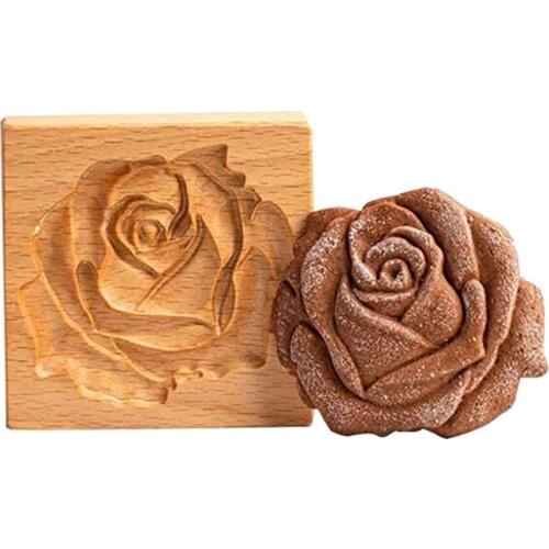 Wooden Cookie Mold For Baking 3D Cake Embossing Baking Mold Rose Flowers Gingerbread Biscuit Cookie Stamp Press Baking Tool