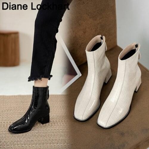 Elegant Woman Chelsea Boots Winter Womens Med Heel Shoes Soft PU Leather Booties Fashion Ladies Zip Ankle Boot Female Footware