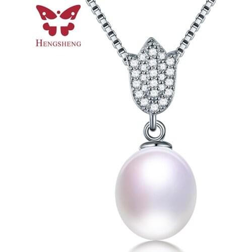 HENGSHENG High Quality 925 Sterling Silver Round Zircon Pendant Necklace Genuine Natural Freshwater Pearl Necklace Gift For Lady