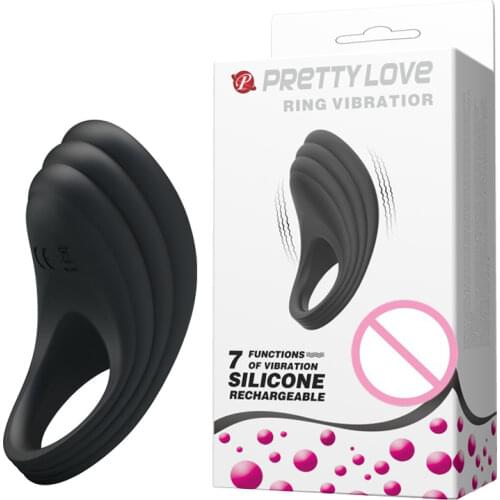 Pretty Love USB Rechargeable 7 Mode Vibrating Cock Ring Silicone Penis Ring Vibrator Erotic Toys for Men