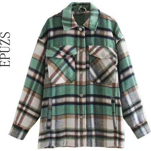 Women winter coat Fashion green Plaid jacket women casual coats Streetwear thick Oversized jacket female outwear