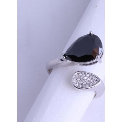 Love Monologue Elegant Black imitation Onyx Teardrop Shape Ring Silver Color Jewelry J0562 Size 6 / 7 / 9 Free Jewelry Bag