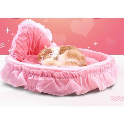 Cute Pet Cat Dog Puppy Princess Bows Lace Heart Elegant Lovely Bed Doghouse Pet Warm Bed Fall And Winter Warm Kennel