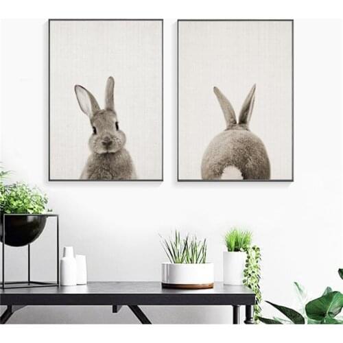 Cute Rabbit Nordic Canvas Painting Living Room Kid Bedroom Wall Art Lovely Print Animal Poster Minimalist Sweet Picture Painting