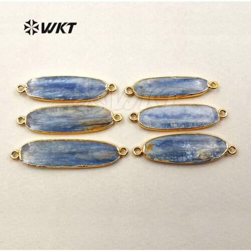 WT-C219 WKT Fashion Connector Natural Blue Kyanite Connector With Gold Trim Connector For Women Jewelry Findings