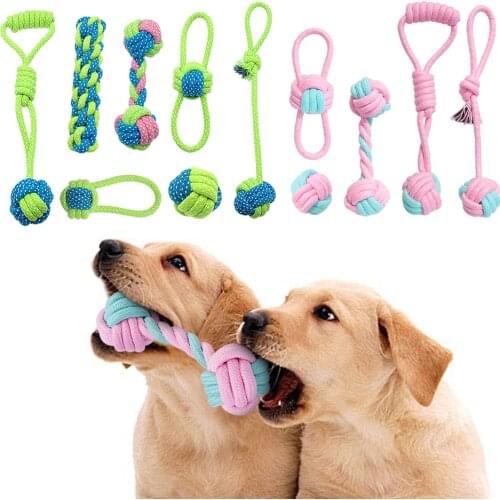 7pcs Cotton Rope Dog Toy Set Dog Chew Toys Teeth Cleaning Pet Knot Ball For Small Medium Large Dogs Playing Training