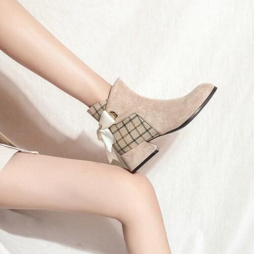 2021 New Thick-heeled Suede Single Boots Womens Matte and Velvet Martin Boots Womens Elastic Nude Boots