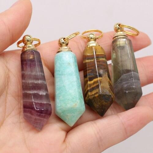 New Natural Perfume Bottle Pendant Charms Amethysts Amazonites Pendant for Making Jewerly DIY Necklace Gift 15x42mm