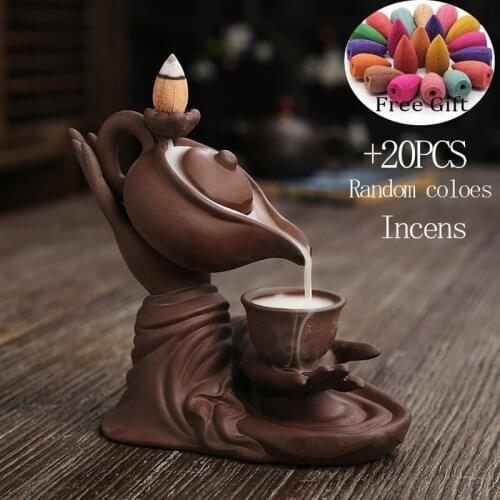 New Peculiar Creative Home Decorations Zen Meditation Buddha Hand Lotus Tea Ceremony Backflow Incense Burner & Candle Holders