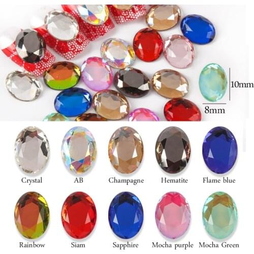 New Charm Oval Nail Rhinestone Oval Flat Crystal Shiny 8x10mm Glass Rhinestone Nail Art Decoration Jewelry