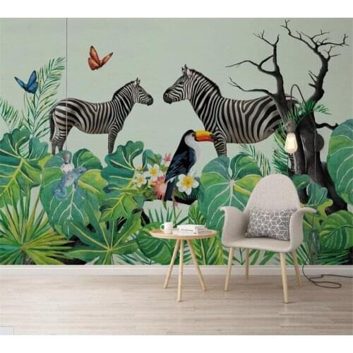 Beibehang Custom wallpaper 3D Nordic style zebra tropical plant background wall living room wallpaper mural papel de parede