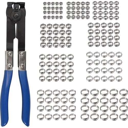 Single Ear Stepless Hose Clamps 180 Pcs 5.8-21 Mm + Ear Clamp Pliers, Stainless Steel 304 Assortment Of Hose Clamps Set Retail