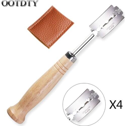 OOTDTY Specialty Bread Arc Curved Knife Wood Handle 4Pcs Replacement Blades Western Baguette Cutting French Toast Bagel Cutter