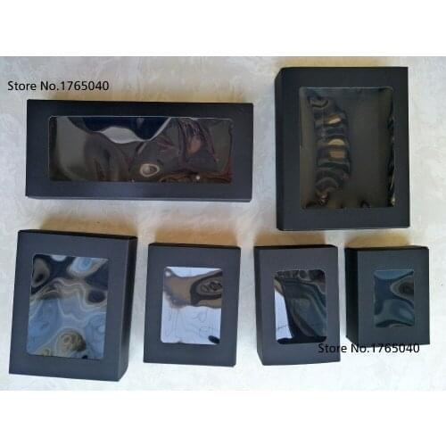 Wholesale 100X70X40mm Black colour paper gift box with clearOpen window Kraft paper box Packaging boxes200pcs/lot