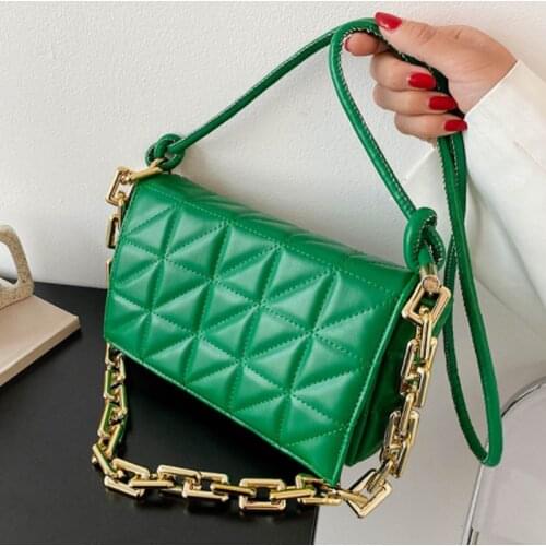 Simple Lingge Chain Shoulder Bag 2021 Summer High Quality Travel Trends Shoulder Purses and Handbags Green