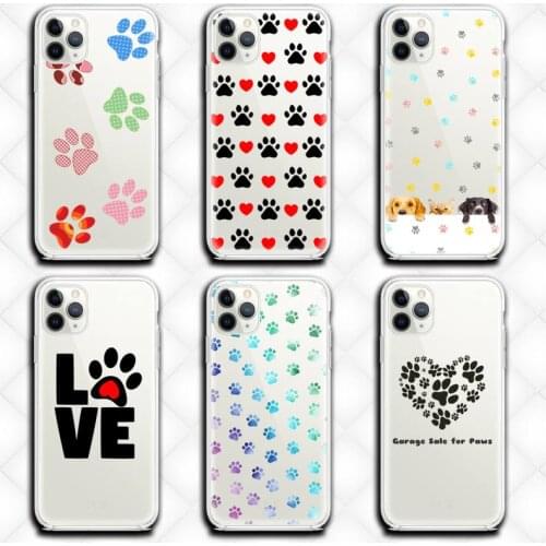 Cat Dog Paw Print Phone Case Clear for iphone 12 11 Pro max mini XS 8 7 6 6S Plus X 5S SE 2020 XR cover