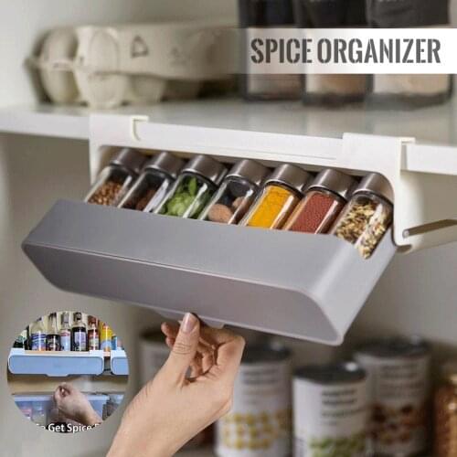 Self-adhesive Seasoning Bottle Drawer Holder Under Cabinet Spice Rack Wall-mounted Spice Organizer Kitchen Jars Hidden Holder