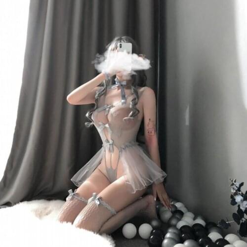 Sexy Bodysuit Veil Temptation Women Hollow Suspender Princess Style Jumpsuit Cosplay Lace Deep V-neck Lingerie Femme lenceria