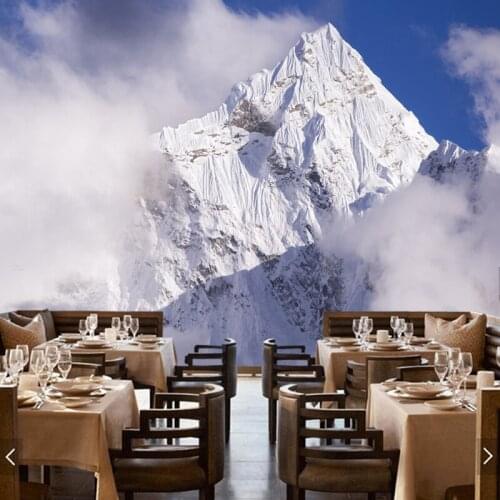 Modern photo murals, snow capped mountains and clouds, natural scenery for the living room sofa background wallpaper PVC