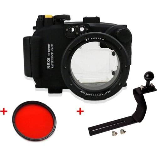 40m 130ft Underwater Waterproof Housing Diving Camera Case Bag for SONY Nex-6 Nex 6 16-50mm lens + 67mm Red filter + Arm Handle