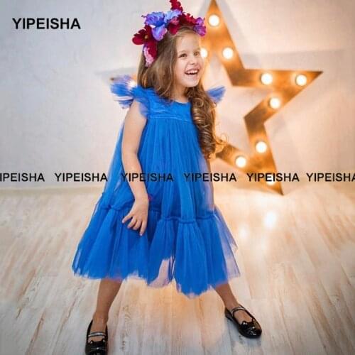 Yipeisha Jewel Sweet Tiered Flower Girls Dresses Puffy Tulle Children Pageant A Line Short Kids Birthday Communion Wear