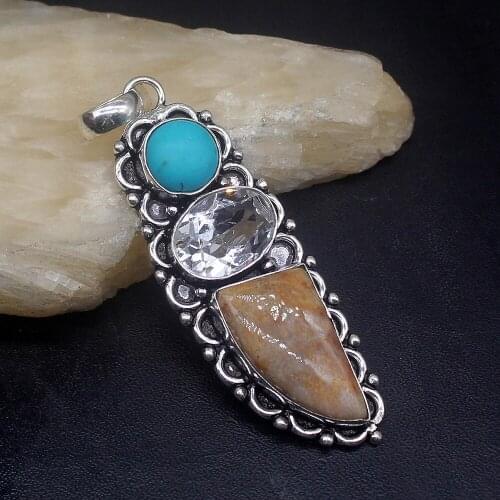 Gemstonefactory Jewelry Big Promotion 925 Silver Charm Jasper Sea Sediment Topaz Women Ladies Gifts Necklace Pendant 1016