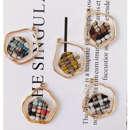 DIY Jewelry Findings Gold Tone Plated Alloy Geometry Earring Necklace Pendants with Fabric Paved Fashion Earring Charms Ornament